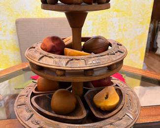  Monkey Pod Wood, 3 tier server, plastic fruit.