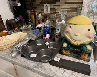 Packed kitchen with vintage Brush McCoy Humpty Dumpty cookie jar, So cute!!