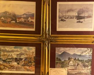 Top left: 'Mountain City Memories' print by Broderick Crawford, Top Right: 'January Journey' print by Broderick Crawford, Bottom left: 'Turnerville' print John Kollock, Bottom Right: 'Demorest' print John Kollock 