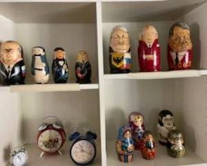 Authentic vintage Russian nesting dolls and fun alarm clocks!