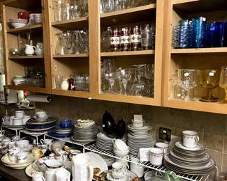 Many china sets by various makers, glassware for all occasions!