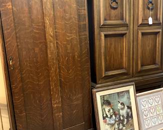 Smaller wardrobe closet, vintage hutch with drawers.