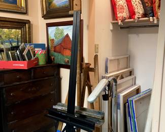 Easels, canvases.
