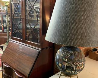 Incredible lamp!  Drop front secretary hutch.