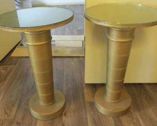 pair of mirror top pedestal tables
