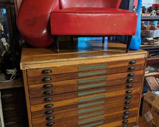 Vintage map, blueprint cabinet