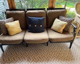 Thomasville patio sofa 75" w x 31" d x 39" t and matching loveseat; outdoor rug 119" L x 93" w