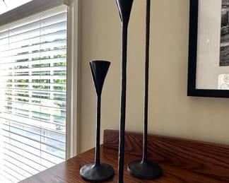 Pottery Barn set of 3 metal candlesticks 24", 17.5" 12"