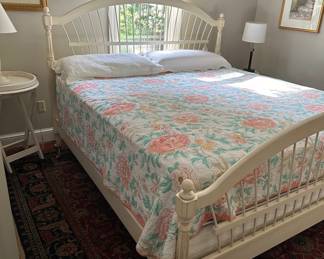 Ethan Allen Country French king bed with Select Comfort mattress in like-new condition with matching side table and wardrobe