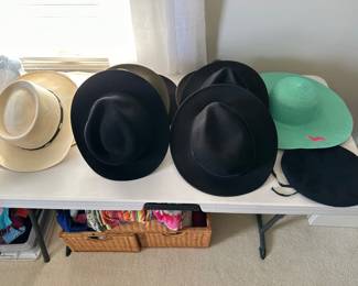 Assorted hats including Stetson, Atwood, The Tilley Fedora, The Tilley Montana,  Broner Lite Felt, Indiana Jones, Garrison Collection beret