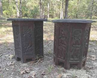 Carved Wood Table Pair