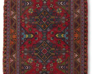 1054
20th century
A Turkish Flatweave Rug
The wool-on-wool rug with polychrome geometric motifs centering four diamonds
8' 8" L x 4' 4" W
Estimate: $200 - $400