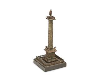 1118
20th century
A Miniature Bronze Replica Of Vendome Column
Appears unmarked
The diminutive replica of the Vendome Column in Paris, France mounted on a square slate base
10" H x 4.25" W x 4.25" D
Estimate: $300 - $500