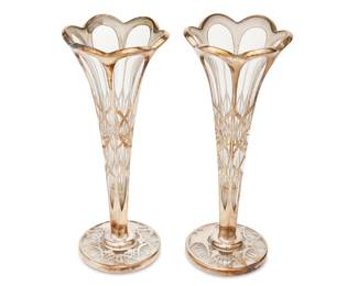 1133
Early 20th century
A Pair Of Silver Overlay Trumpet Vases
Each appears unmarked
Each cut translucent glass with silver overlay, 2 pieces
Each: 12.25" H x 5" Dia.
Estimate: $300 - $500