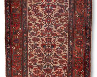 1134
20th century
A Caucasian Runner
The wool-on-wool rug with polychrome foliate motif
6' 7" L x 3' 5" W
Estimate: $300 - $500