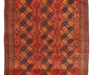 1136
Early/mid-20th century
A Caucasian Area Rug
The wool-on-wool rug with repeating polychrome geometric motifs on an orange ground
13' 2" H x 9' 4" W
Estimate: $300 - $500