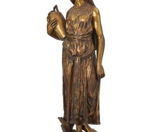 1160
After G. Thilmany
active 20th century
"The Water Carrier"
Gold-toned spelter
Signed to base: G Thilmany
27" H x 9.75" W x 7.5" D
Estimate: $500 - $700
