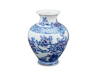 1223
20th century
Two Chinese Blue And White Porcelain Vases
One marked to the underside in blue underglaze bearing an apocryphal reign mark for Qianlong Period (1736-1795); one marked to the underside in blue underglaze bearing an apocryphal reign mark for Kangxi Period (1662-1722)
Comprising one ovoid vase decorated with a continuous tableau of deer in the woods and one baluster form vase decorated with avian and foliate motifs, 2 pieces
Larger: 7.5" H x 5" Dia.; smaller: 6.25" H x 5.25" Dia.
Estimate: $300 - $500