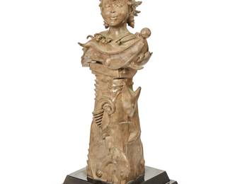 1227
Gil Bruvel
b. 1959
"Dream Of Water" From "The Four Natural Elements" Series
Patinated bronze on marble pedestal
Edition: 12/175
Signed and numbered: G. Bruvel
15.25" H x 6.125" W x 6.5" D
Estimate: $1,000 - $1,500