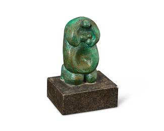 1246
20th century
A Modernist Bronze Mother And Child Sculpture
Appears unmarked
Depicting a cast bronze stylized figure of a mother cradling a child, mounted on a plinth granite base
9" H x 6" W x 4.5" D
Estimate: $1,000 - $1,500