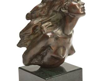 1262
Fredrick Hart
1943-1999
"Firebird," 1987
Bronze and marble
Edition: 28/60
Signed, numbered, and dated verso: F.E. Hart / XXVIII/LX / A.P. / © 87
9" H x 6" W x 6" D
Estimate: $1,000 - $1,500