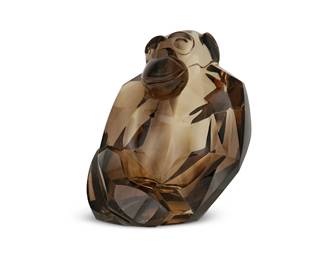 1294
Mid/late 20th century
A Carved Smoky Quartz Monkey
With etched square shaped cipher to underside
The Modernist cut stone set on a square acrylic base
9.5" H x 6.5" W x 6.5" D
Estimate: $100 - $150