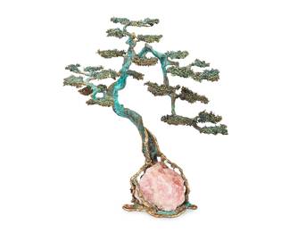 1297
Martin Borja
b. 20th century
Bonzai Tree
Cold-painted and gilt bronze and rose quartz
Signed to metal tag: Borja
21.75" H x 219.25" W x 11.5" D
Estimate: $400 - $600
