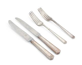 1306
20th century
A Group Of Rogers Bros. "Anniversary" Silver-Plated Flatware
Comprising fifteen place forks (7.75") and four place knives (9.5"), 19 pieces
Estimate: $300 - $500