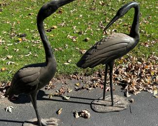Upright and Preening Heron Metal Sculpture