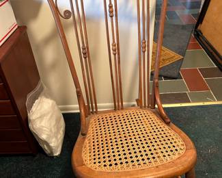 19th Century Heywood Wakefield Style Victorian Bent Wood Rocking Chair With Cane Seat (as is)