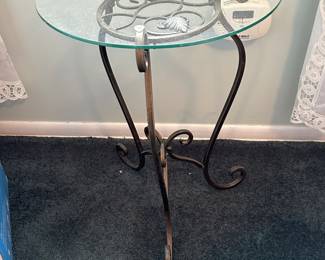 Scrolled wrought iron/ glass top accent table