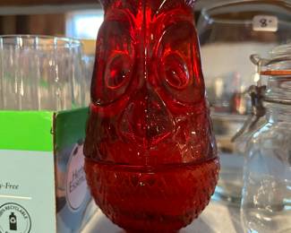 Viking Glass Red Owl Fairy Lamp Votive Candle Tea Light Holder
