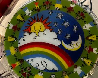 Peggy Karr Fused Art "Circle of Hope" Plate Children & Rainbow
