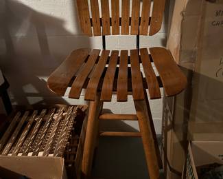 Arthur Umanoff Style Vintage Mid Century Slat Swivel Bar Stool
