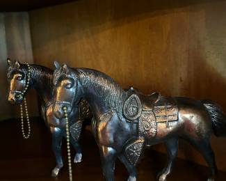 Mid-Century Bronze Metal Western Horse Bank 5" x 7" Pot Metal Carnival Toys