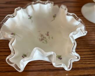Fenton Violets Ruffled Silver Crest Candy Dish Handpainted