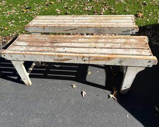 Rustic wooden garden benches