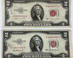 1953 A & 1953 B U.S. Two Dollar Red Seal Bank Notes
