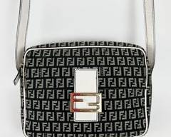 Vintage Fendi Zucchino Black & White Crossbody Handbag W/ Dust Bag
