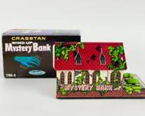 Vintage 1960's Cragstan Mystery Bank Wind-Up Tin Litho Toy In Original Box-Perfect For Halloween! Made in Japan
