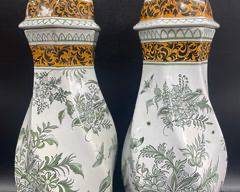 22" High Fantastic Hand Painted Pottery French For TIffany & Co Chinoiserie Birds 22in Tall pair lidded Vasea
