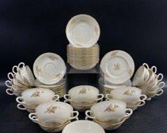 Beautiful Lenox Fine Porcelain Wheat Pattern soup bowls with saucers and tea /coffee cups with saucers
