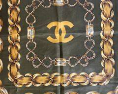 CHANEL AUTHENTIC SILK GREEN & GOLD SCARF
