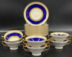 Tiffany & Co Mintons Cobalt Blue Gold Encrusted Saucers & Soup Bowls
