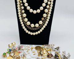 Assorted Costume Jewelry Lot Of Pearl Necklaces, Earrings, & Pins
