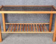 Mid Century Modern MCM Tiered Console Table with Smokey Glass Top
