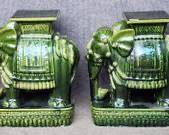 Pair Vintage Glazed Pottery Figural Elephant Garden Seat
