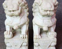 Fantastic Pair Asian Hand Carved Marble Foo Dogs - High Quality!
