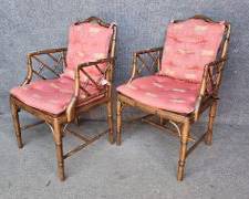 Pairs Fantastic Faux Bamboo Arm chairs high quality Dragonfly upholstered fitted cushions
