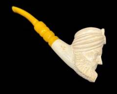 VINTAGE Carved Meerschaum Pipe Bearded Man with Bakelite Stem
